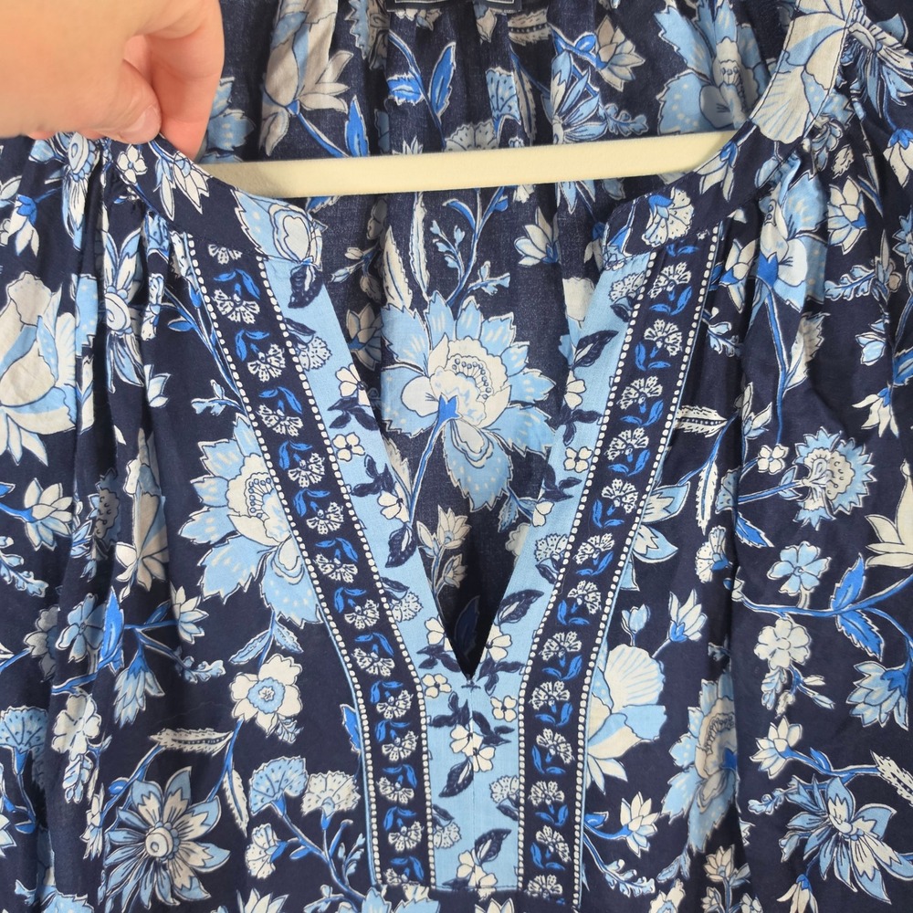 Vineyard Vines Floral V-Neck Balloon Sleeve Blouse Blue White Small - Picture 4 of 8